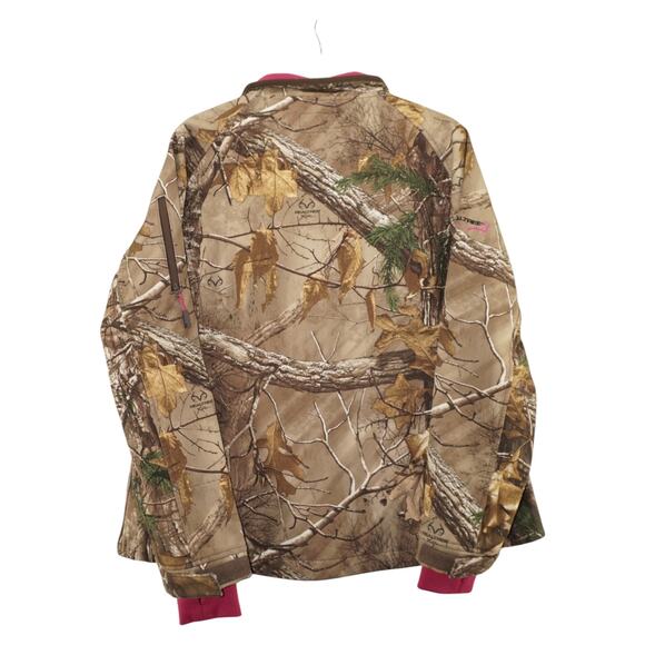 Realtree Womens XL Camo Softshell Jacket Pink Lining Zip Pockets Outdoor Hunting - Picture 2 of 6